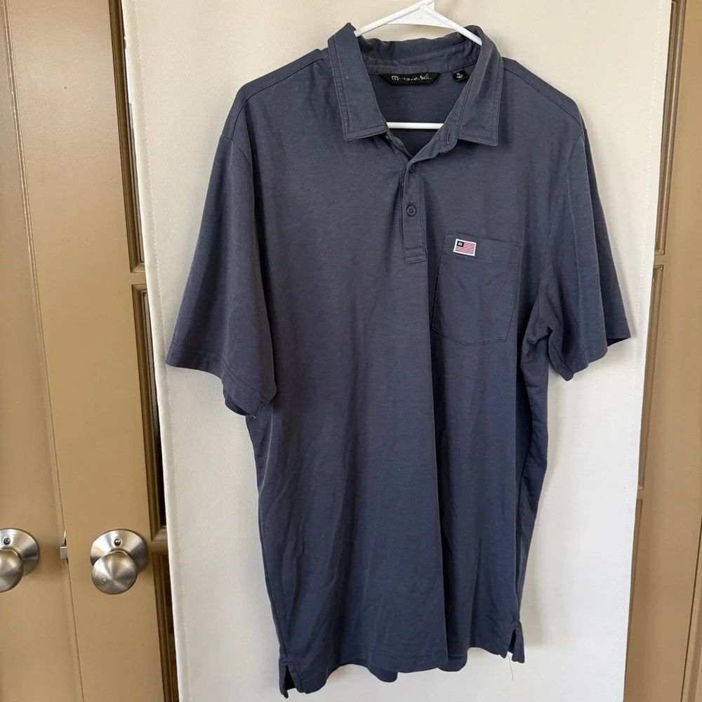 Travis Mathew Men's XL‎ Grey Short Sleeve Golf Polo Shirt American Flag Logo